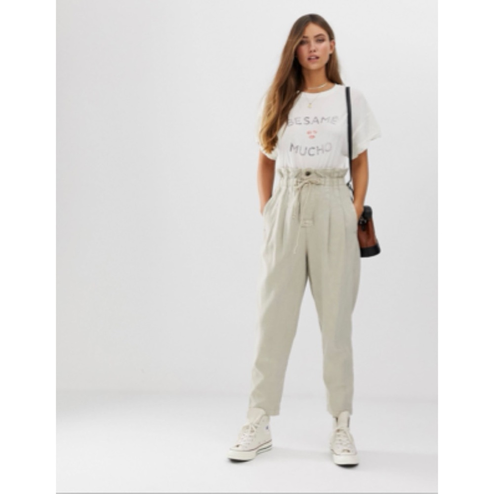 Free People Margate Trouser Pants Paper Bag Waist High Rise Pleated Sz M